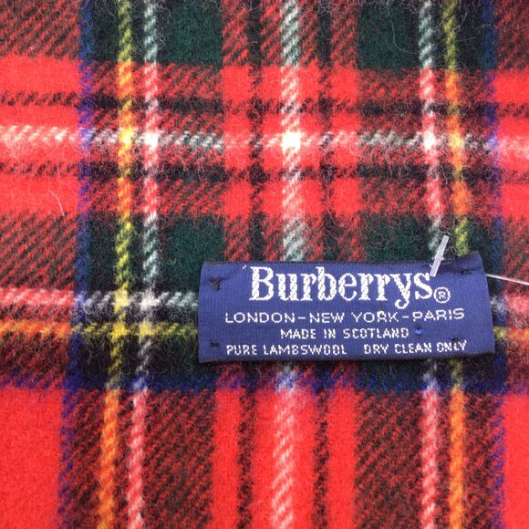 BURBERRY RED FRINGED PLAID LAMBSWOOL SCARF - Picture 3 of 4